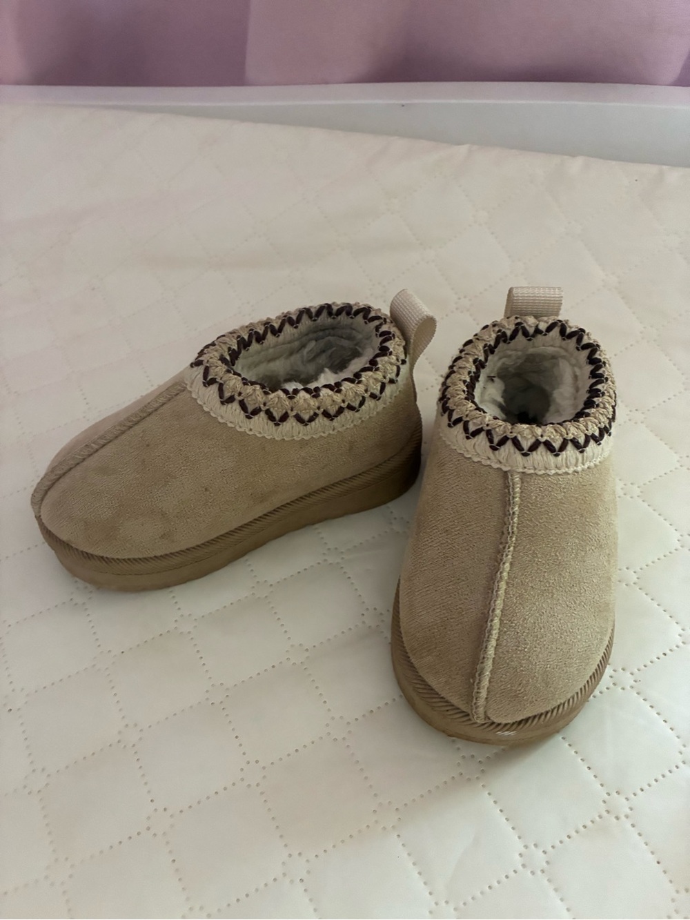 Kids Cozy Slip-On Booties in Beige